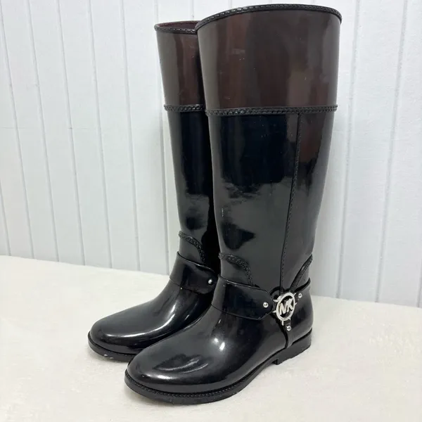 Michael Kors Fulton Tall Rain Boots Black‎ and brownSize 8 - Image 2