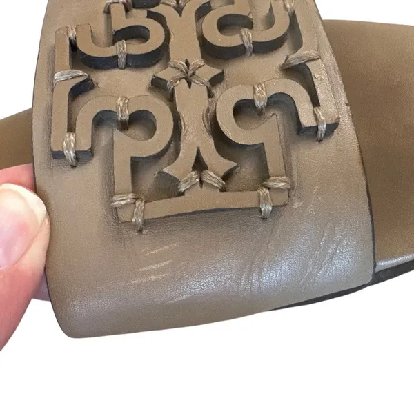 Tory Burch Ines Leather Slides‎ Almond Beige Sandals 9 - Image 12