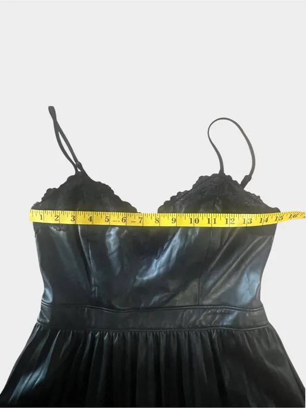 Express Black Faux Leather Pleated Midi Dress Lace Trim Small Goth - Image 12