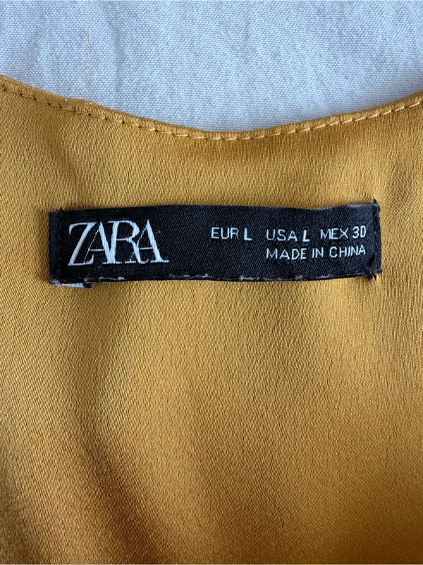 Zara Mustard Satin Midi Slip Dress‎ with Ruched Front Size Large - Image 2