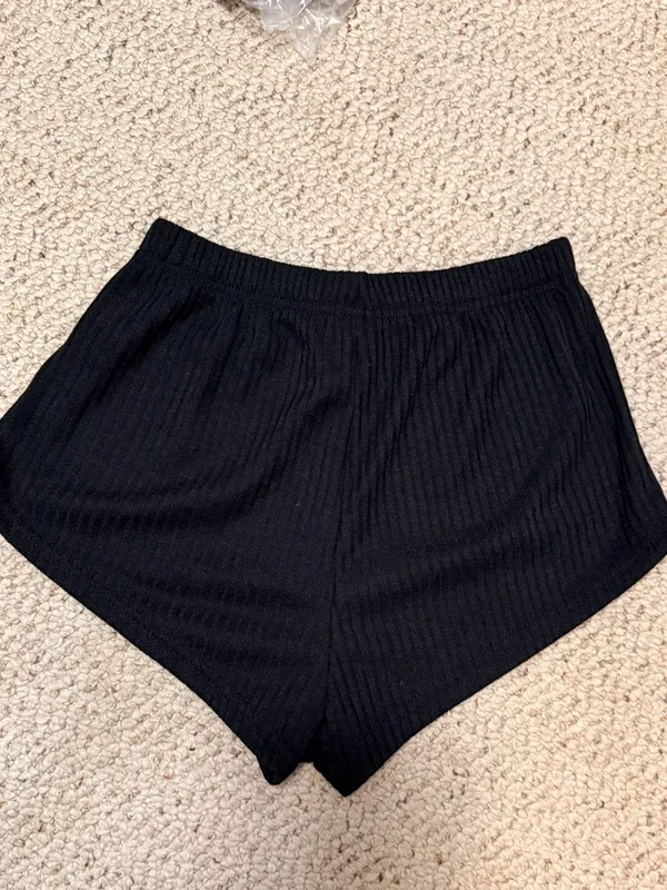 Cupshe Black Lounge Set‎ Ribbed Button Front Top Shorts Set NWT Small - Image 9