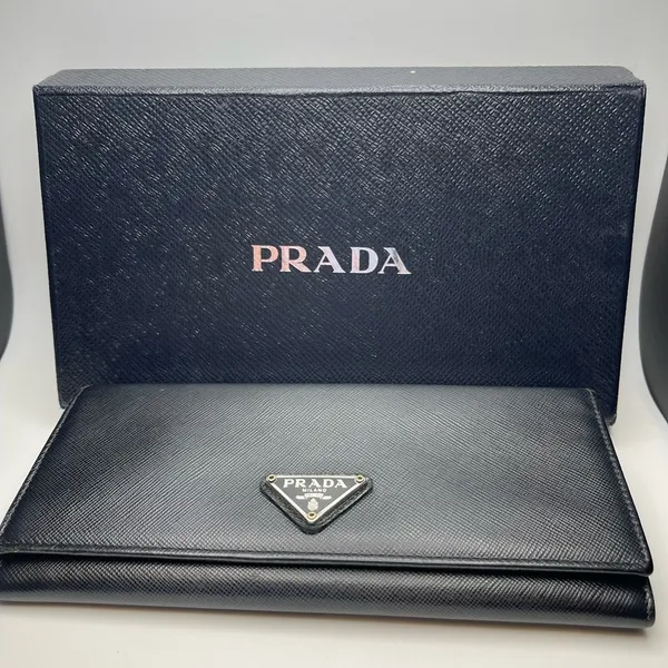 Prada Large Saffiano Calfskin Leather Wallet - Black - Preowned - Image 14