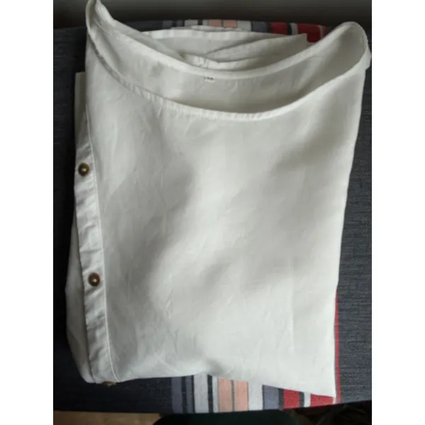 White Linen Cotton Asymmetrical Button Blouse Women's Relaxed Fit Top - Image 10