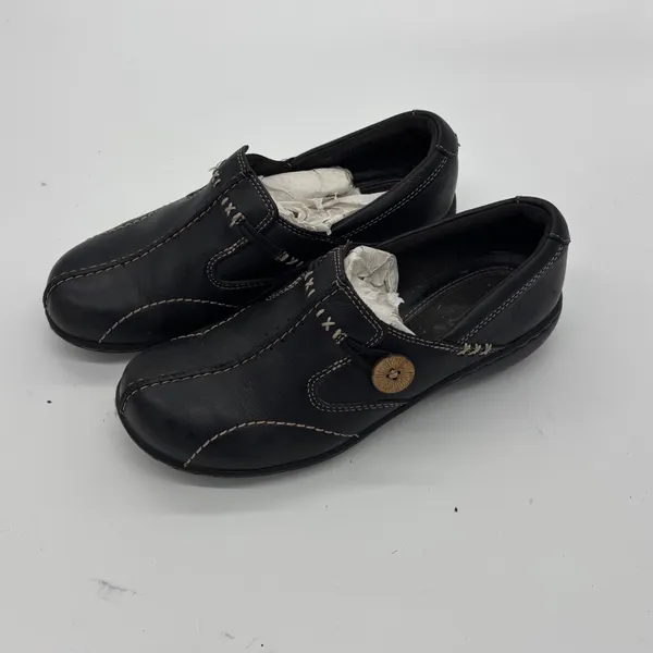 Clarks Womens Black Leather Button Slip On Loafers Shoes Size 5M - Image 4