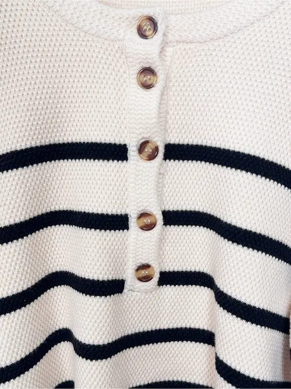 Miss Sparkling Cream Black Striped Knit Cardigan Sweater Coastal Preppy Fall - Image 3