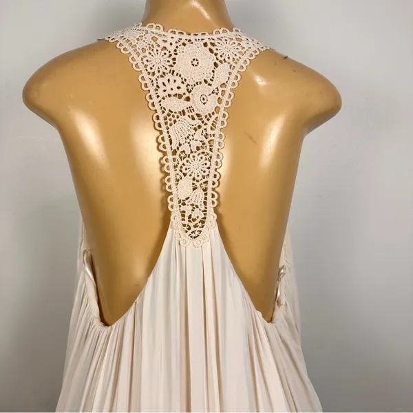 Zara Long Flowy Dress Crochet Back Sz M / L Cream Sleeveless Beach - Image 6