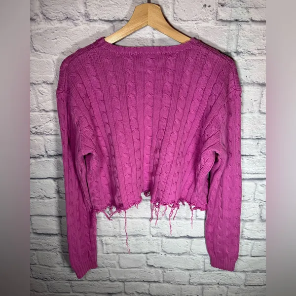 Ralph Lauren Sport Hand distressed &‎ cropped pink/purple sweater size large - Image 6