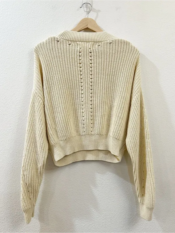 Spiritual Gangster Cream Cotton Cashmere Harper‎ Women's Cropped Sweater Size M - Image 7