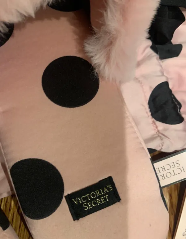 Victoria's Secret Signature Satin Slippers Pink/Black Polka Dot /Faux Fur M7/8 - Image 10
