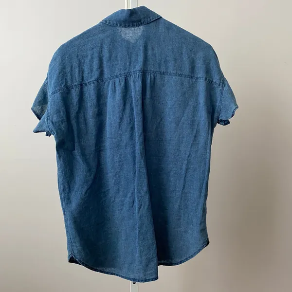 Madewell‎ Coastal XS Blue Linen Short Sleeve Button Shirt Flutter Sleeve Blouse - Image 6