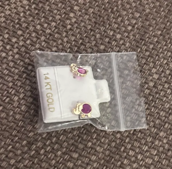 Real 14k gold earrings pink jewel elephants - Image 4