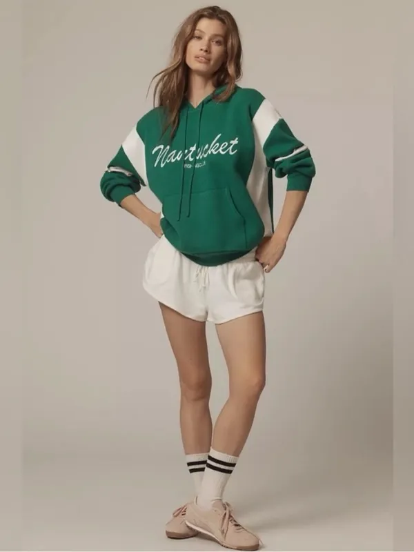 Anthropologie Daily Practice Nantucket Knit Hooded Sweatshirt XS Green Coastal - Image 3