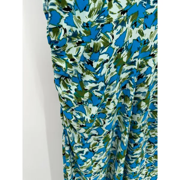 Halogen Blue Green Floral Cap Sleeve Ruched Waist Midi Dress HA469372MI Womens S - Image 5