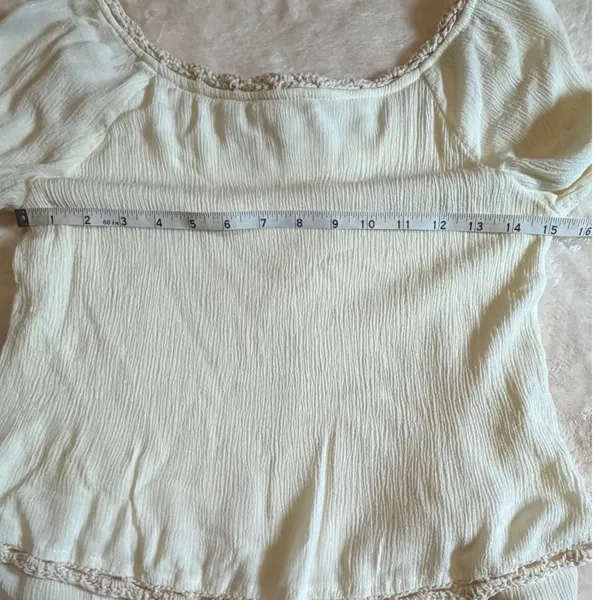 Super B Cream Crochet Lace Trim Gauze Peasant Blouse Top Medium - Image 8