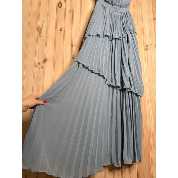 NWT Lulus Jehona Dusty Blue Pleated Tiered Maxi Dress Bridesmaid Holiday Size XS - Image 5