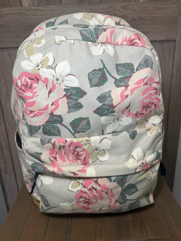 Floral/Gray Canvas Backpack Pink - Image 4