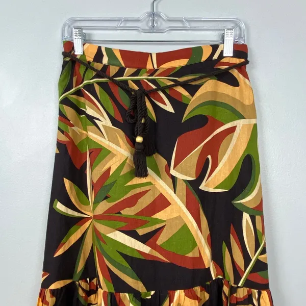 House‎ of Harlow 1960 Tiered Linen Blend Midi Skirt Earth Tones Boho Fairy Small - Image 3