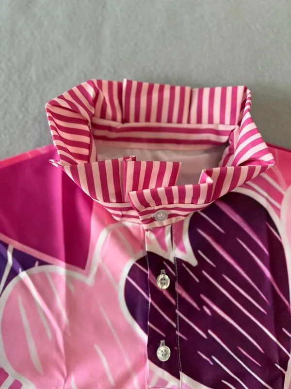 Women's Long Sleeve Pink Heart Theme High Ruffle Neck Blouse Size L #260864 - Image 6