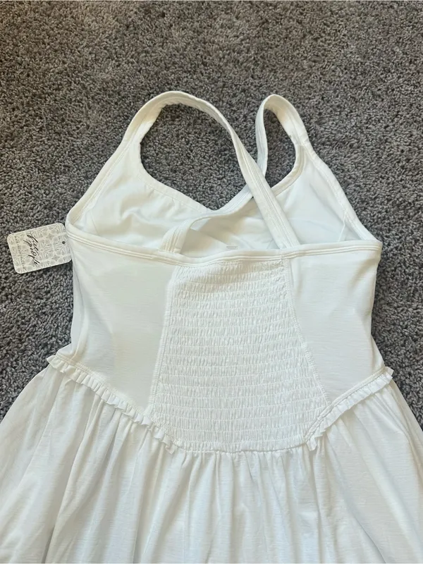 Free People Cream Smocked Mini Dress with Crossback Straps - Image 7