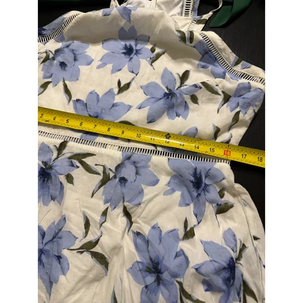 Lulus Blue White Floral Halter Midi Dress Handkerchief Hem Ladder‎ Lace XL - Image 3