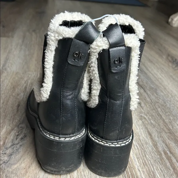 Calvin Klein Black Leather Shearling-Lined Boots Size 5 M - Image 9