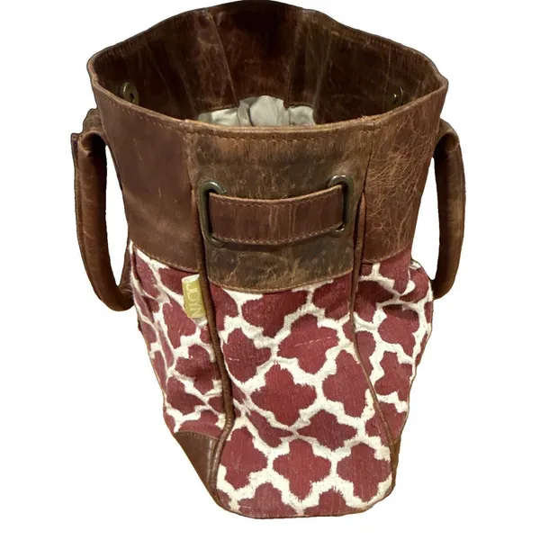 JOYN Geometric Tote Vintage Leather Burgundy/Cream Shoulder Bag - Image 5