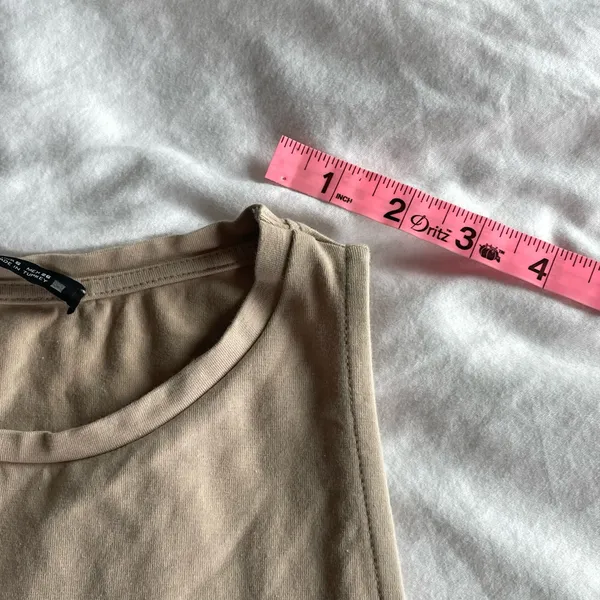 ZARA Beige Crop Tank Top Size S Sleeveless Stretch Cotton Nude Minimalist - Image 9