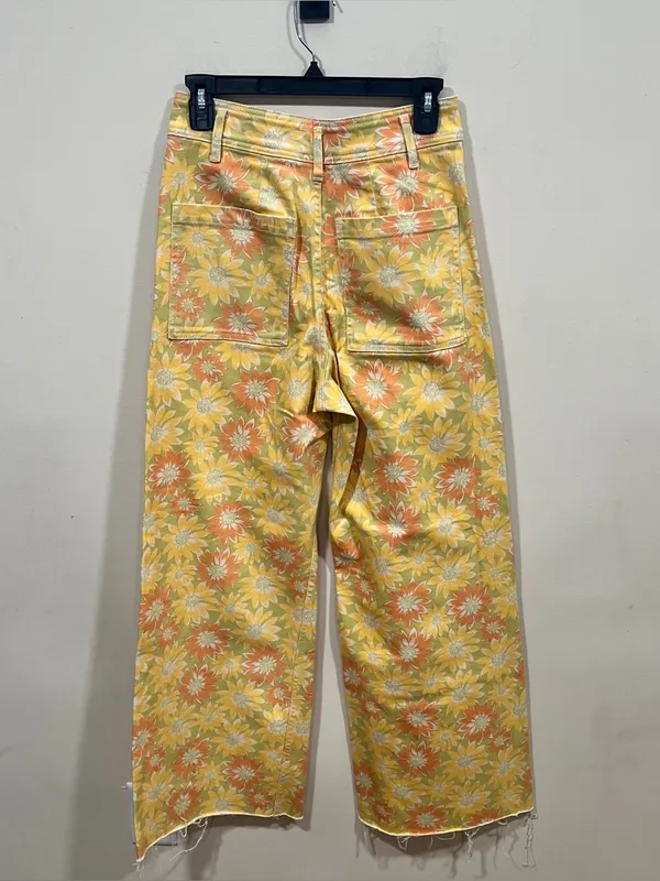 Zara Yellow Floral Wide Leg Jeans The Marine Straight size 6 floral yellow Y2K - Image 8