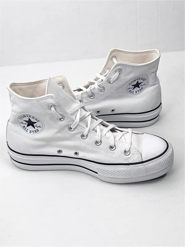 CHUCK TAYLOR ALL STAR CONVERSE White Platform Lace Up High Top Sneakers Size 10 - Image 7