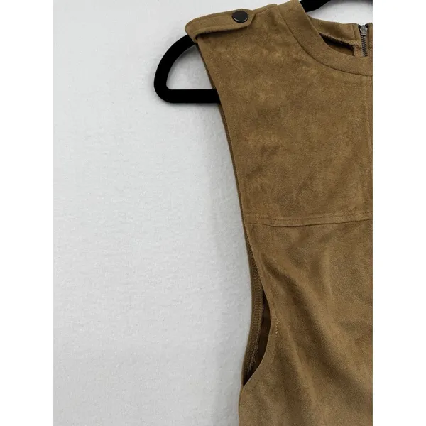 Rehab Brown Faux Suede Deep Side Tank Bodysuit Western Streetwear Moto Y2K Sz S - Image 5