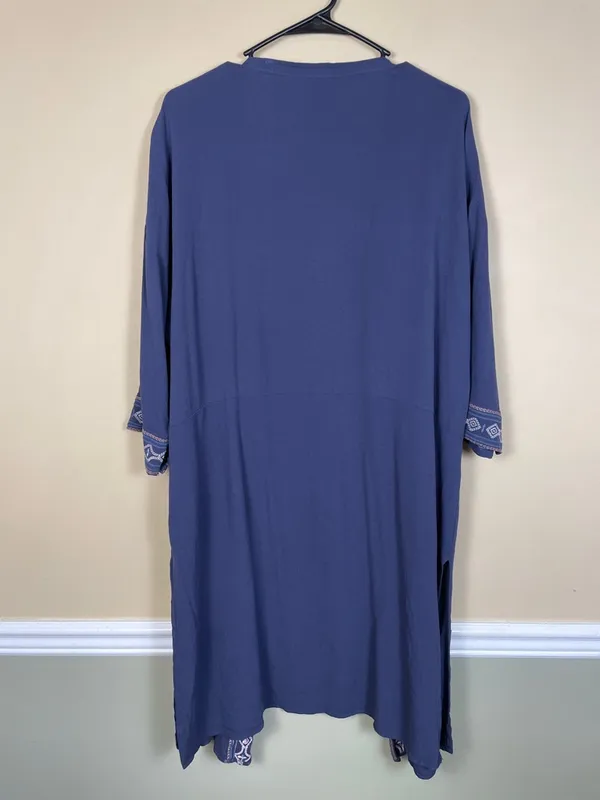 Knox Rose Women’s Boho Embroidered Cross Stitch Blue Kimono Cardigan - Image 7