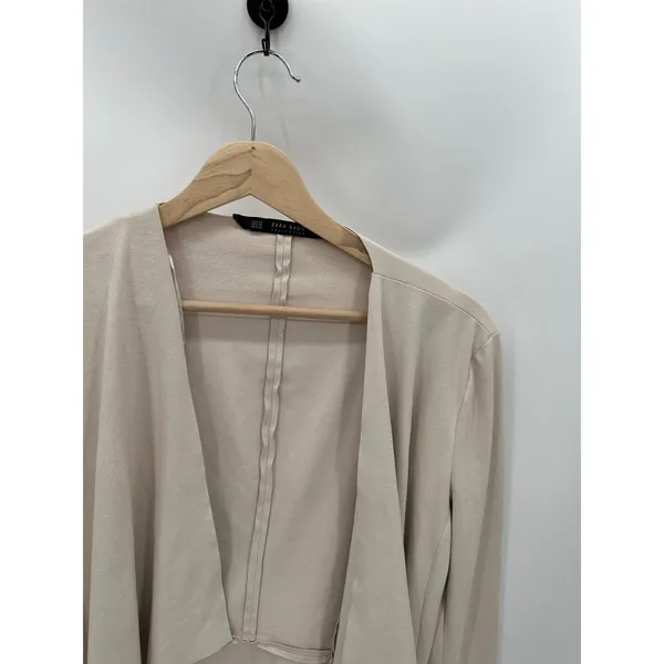 Zara Cream Faux Suede Open Front‎ Lightweight Draped Jacket Womens XS HH8 - Image 4