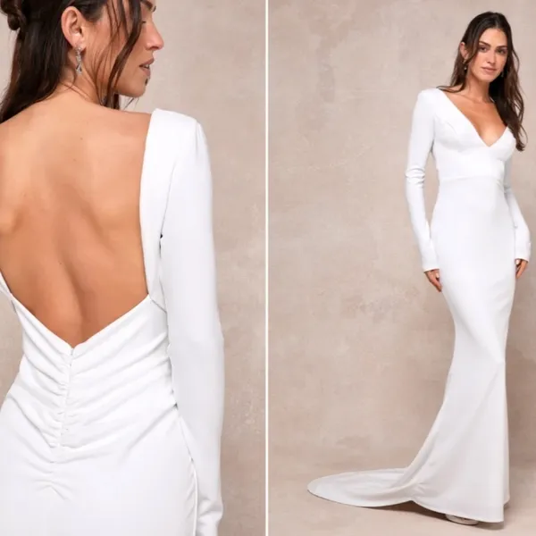 LULUS Sexy Chic Bridal Wedding Elegant Sophisticated Long Sleeve Mermaid Gown - Image 2