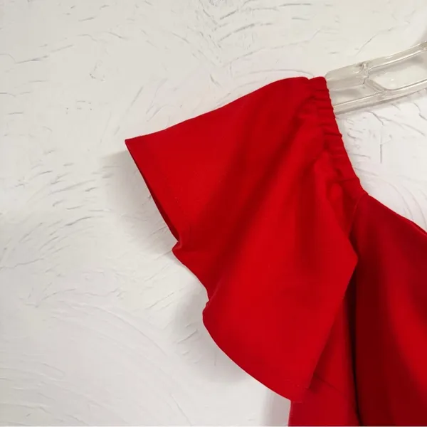 Runaway Red Off Shoulder Ruffled Romper Womens XS Coquette Bow Summer Party - Image 3