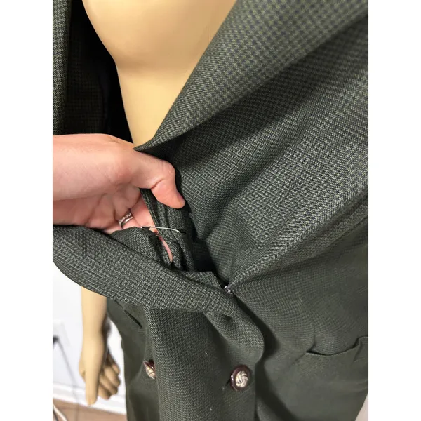 Kasper for ASL Vintage Olive Green Houndstooth Double Breasted Coat Dress 12 - Image 6