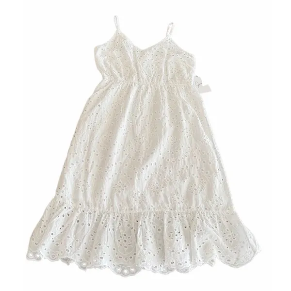 Japna White Cotton Eyelet Smocked Maxi Sundress - Boho Cottagecore size S - Image 3