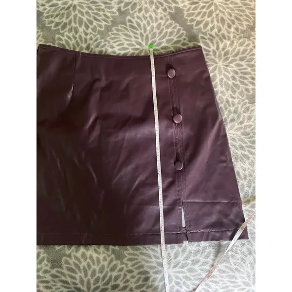 SheIn Plum Purple Faux Leather Mini‎ Skirt Small Button Detail Mod Retro Dark Romance - Image 5