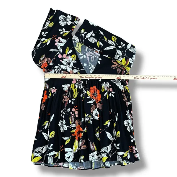 Free People Bella Tunic Top‎ Floral Babydoll Blouse Women’s L Black Multicolor - Image 3