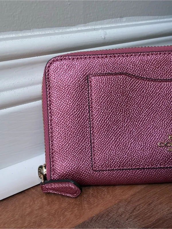 Coach Metallic Crossgrain Leather Zip-Around Long Wallet F21068 - Image 3
