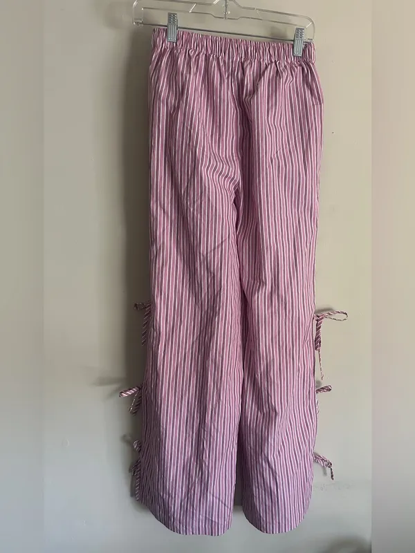Women's Wide Leg‎ Pants Target Pink Striped Tie Detail High Waist NWT - Image 4