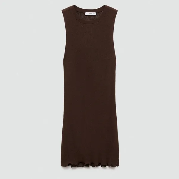Mango MNG - Brown semi sheer fine knit ruffle trim mini dress - Image 7