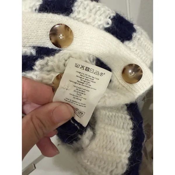 Sézane Basile Cardigan Sweater Blue Ecru Stripe Alpaca Wool Oversized XXS - Image 4