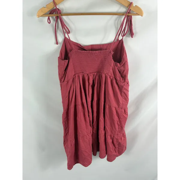 Abercrombie & Fitch Dark Pink Tiered Tie Sleeve Mini Dress Size Large - Image 3