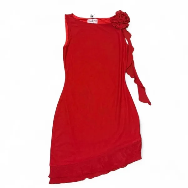 Princess Polly Lorello mesh Mini Dress Red with rose detail - Image 2