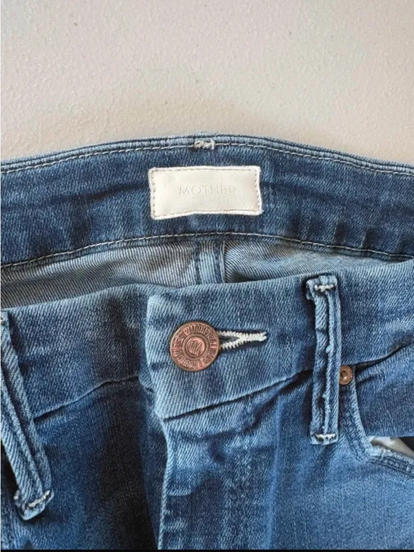 MOTHER Blue Denim Jeans with Copper Button Detail - Image 6