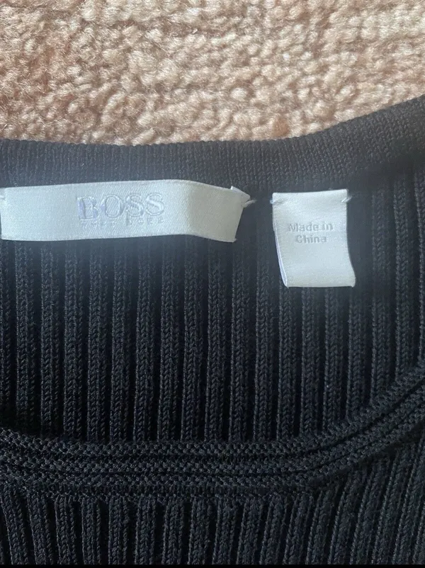 BOSS Hugo Boss Black Knit Fit & Flare Dress XS Ribbed Cap Sleeve - Image 3