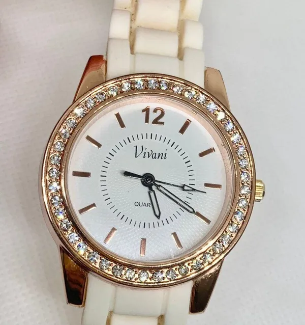 Vivani women wrist watch 38mm rose gold tone rhinestone quartz analog running - Image 2