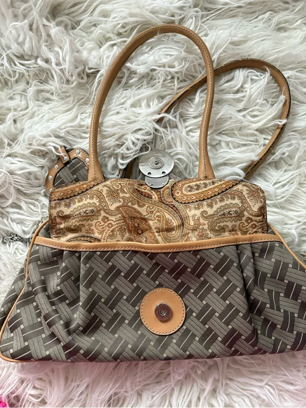 Vintage Nine West Y2K Brown Logo Frame Satchel Purse Charm - Image 4