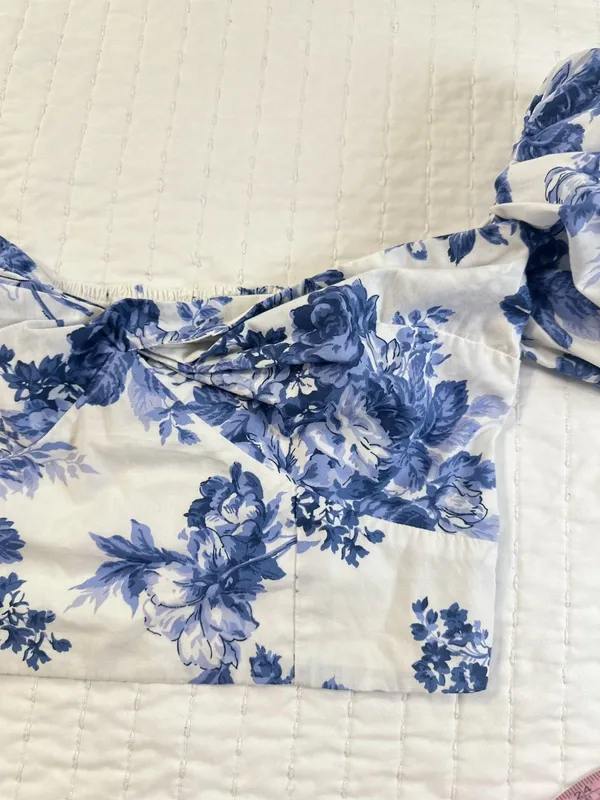 Abercrombie & Fitch Blue Floral Puff Sleeve Crop Top M Cottagecore Coquette - Image 10