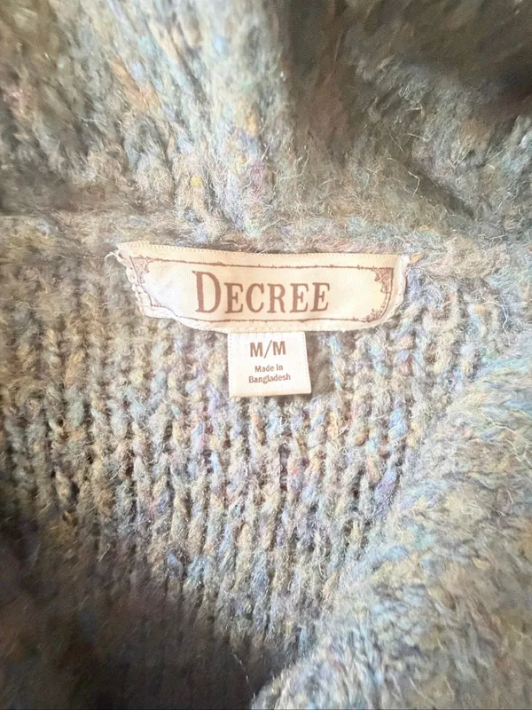 Decree Women’s Olive Green Gray Brown Marled Hooded Cape Sweater Poncho Size M - Image 2